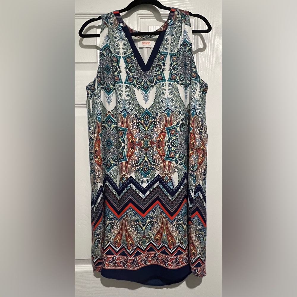 Sleeveless A-line Aline Paisley Summer Shift Dress Bohemian XL V-neck V ReneeC
